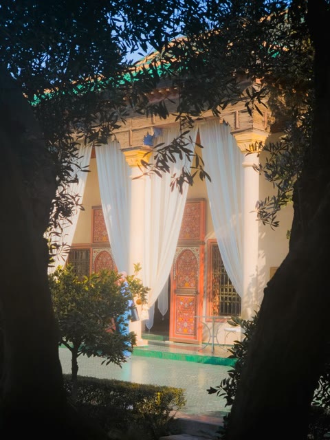 Riad doorway framed by trees